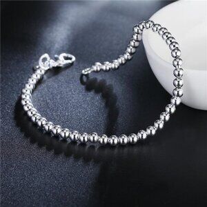 925 Sterling Silver Classic 4MM Round Beads Chain Bracelets for Women Men